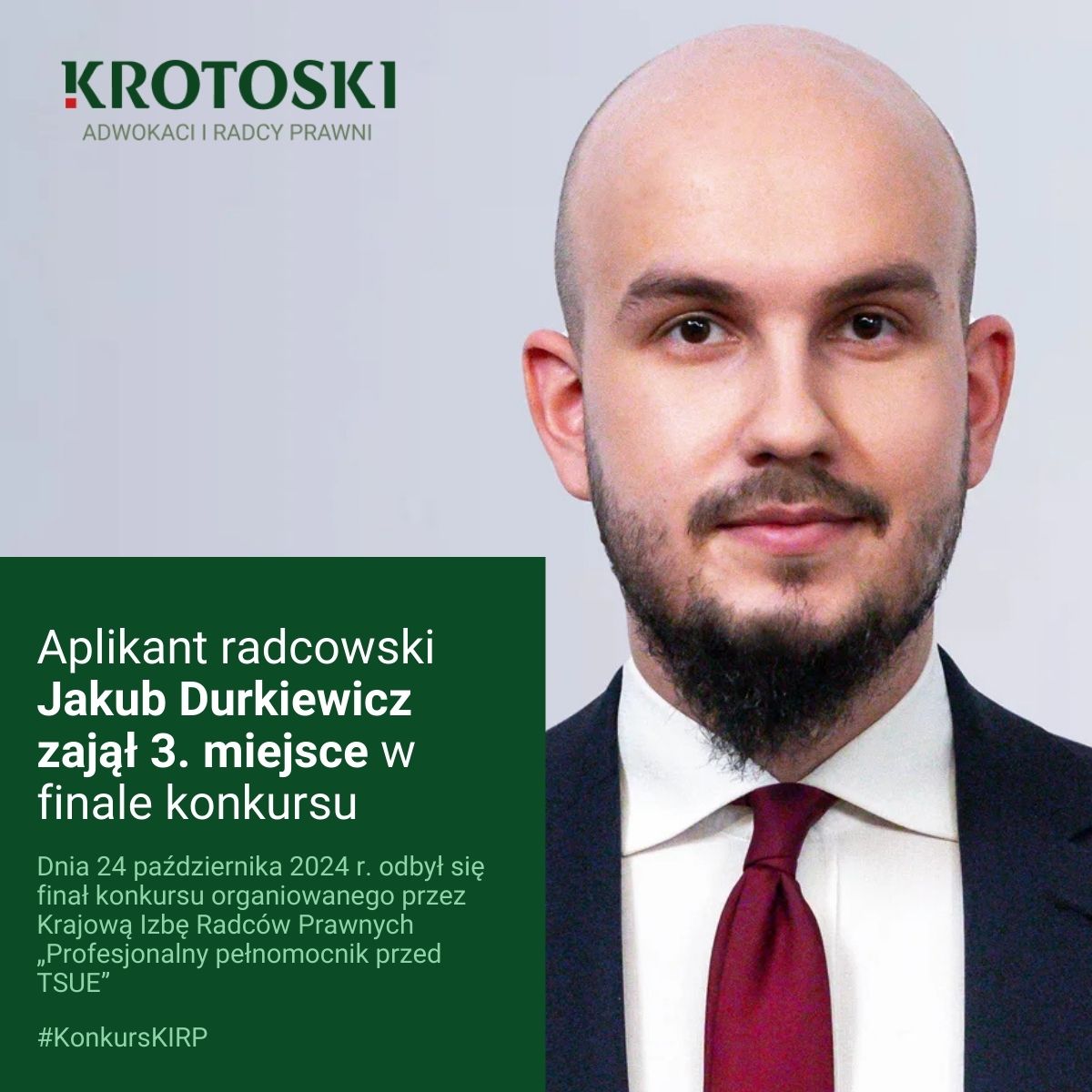 Aplikant radcowski Jakub Durkiewicz zajął 3. miejsce w finale konkursu 